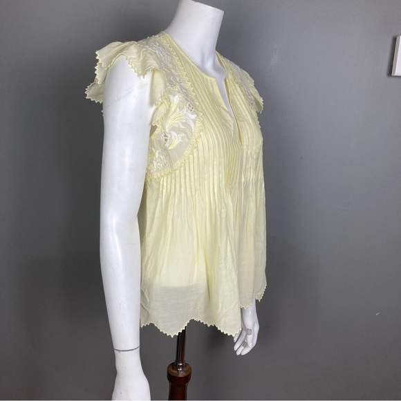 Zadig & Voltaire top XS Tiara floral embroidered prairie yellow flutter eyelet - Picture 7 of 13
